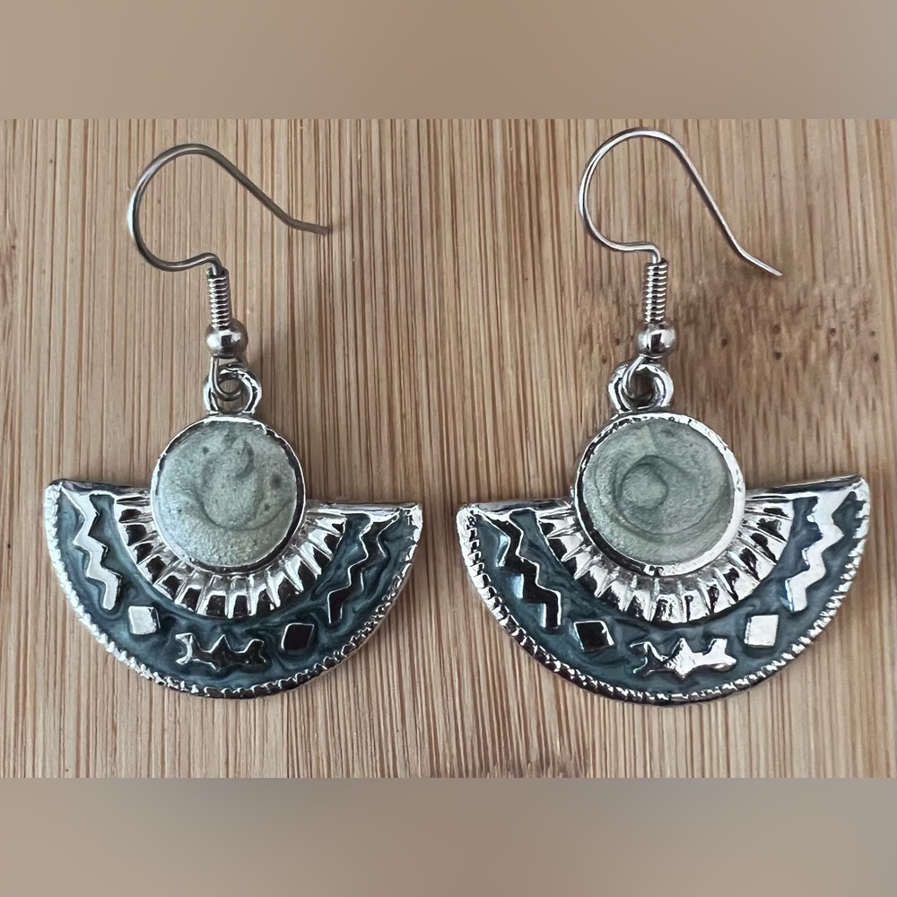 EARRINGS Denim Blue & Silver Tone Drop EUC